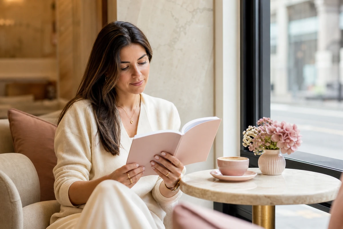 Stylish London woman reading a modern dating guide